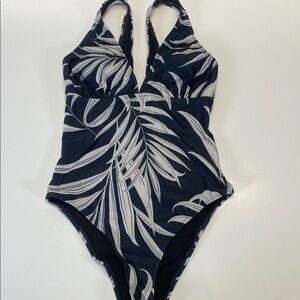 Cupshe Navy Tropical Palm Cutout One Piece Swimsuit Women Size Medium